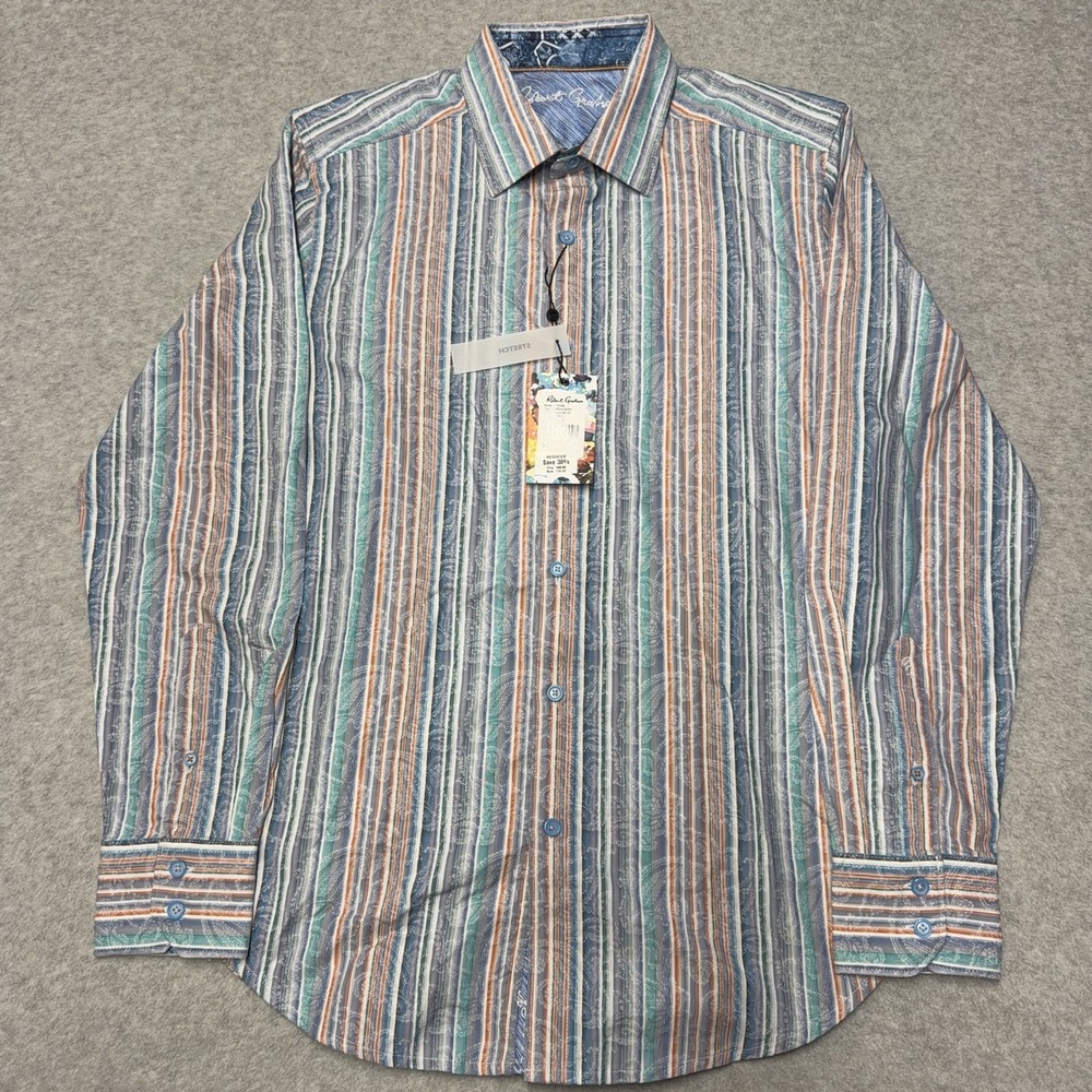 Robert Graham Shirt Mens Small Multicolor Tyson Classic Fit Stripe Long Sleeve